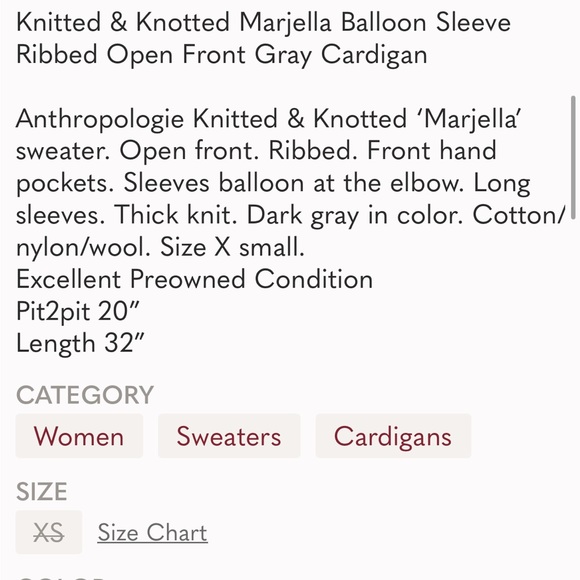 Anthropologie Knitted & Knotted Marjella Balloon Sleeve Ribbed Cardigan - Picture 15 of 15